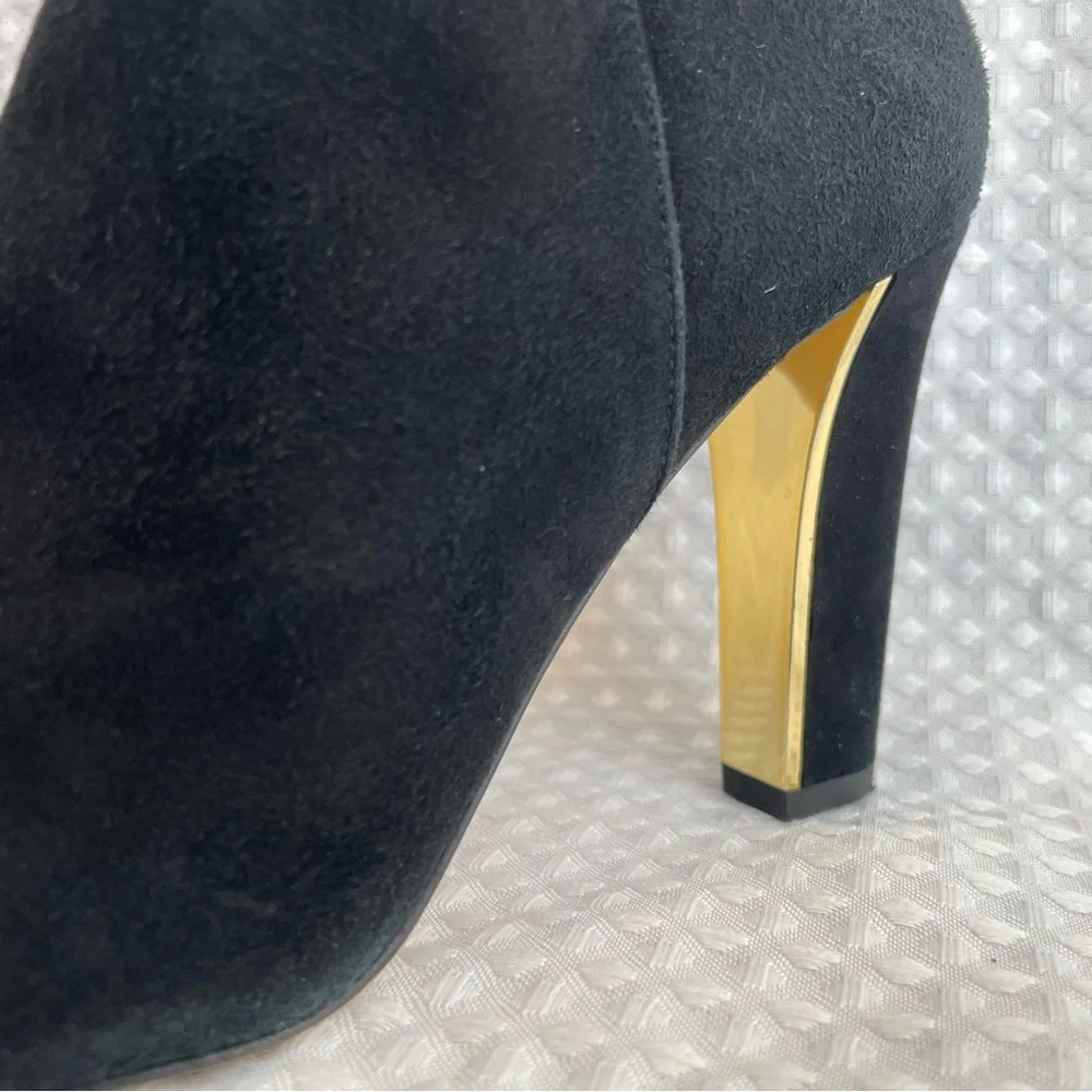 KATE SPADE Netta Gold & Black Suede Ankle Booties Women’s Size 7B Italy #700 - Picture 5 of 13